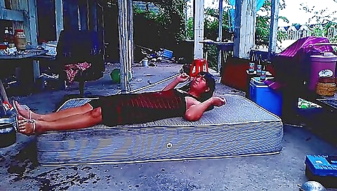 Asian babe is ready for the day with no need for clothes