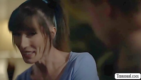 Busty brunette in stockings is getting a big dick in her ass